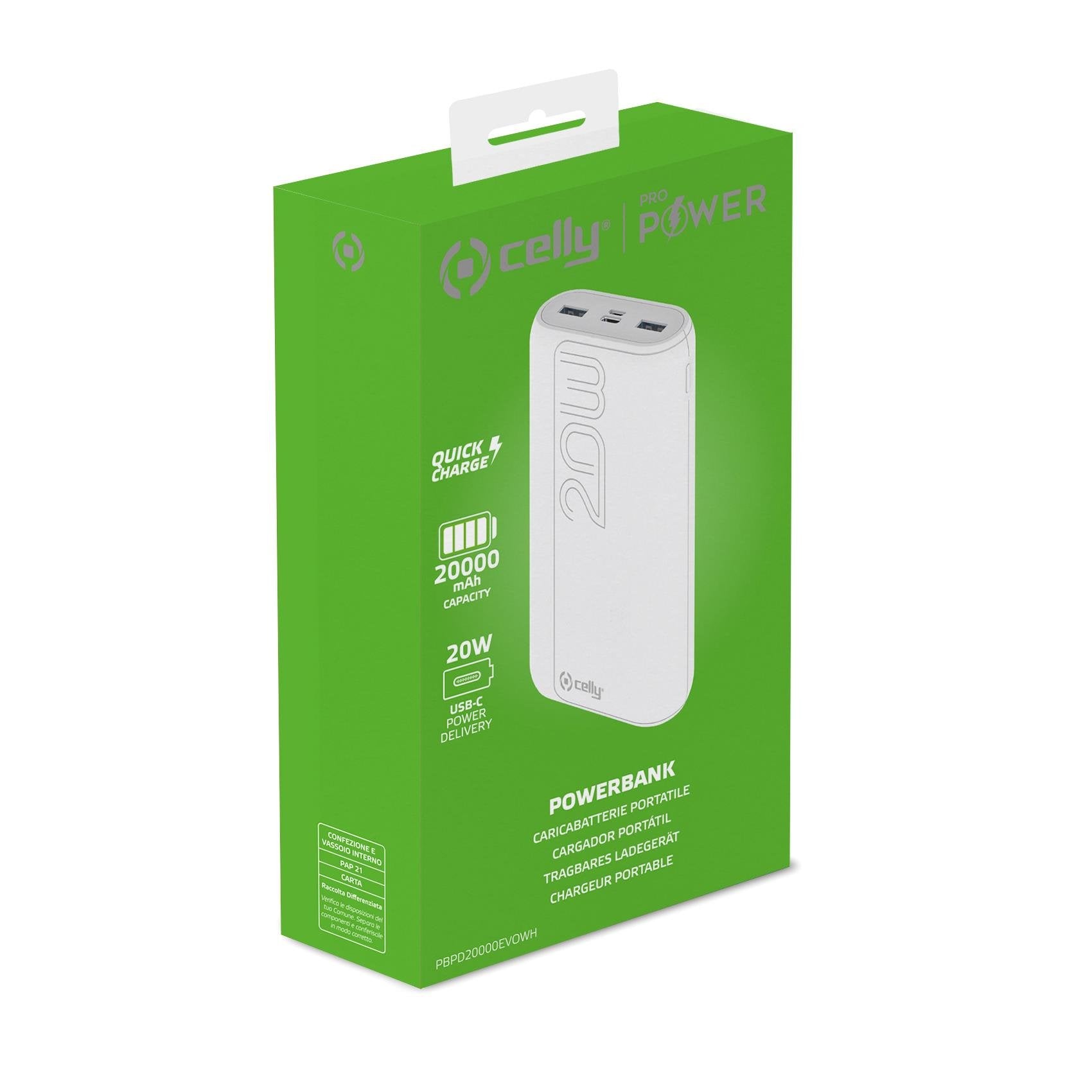 Celly Power Bank 20000 Mah Pd 22w Blanco