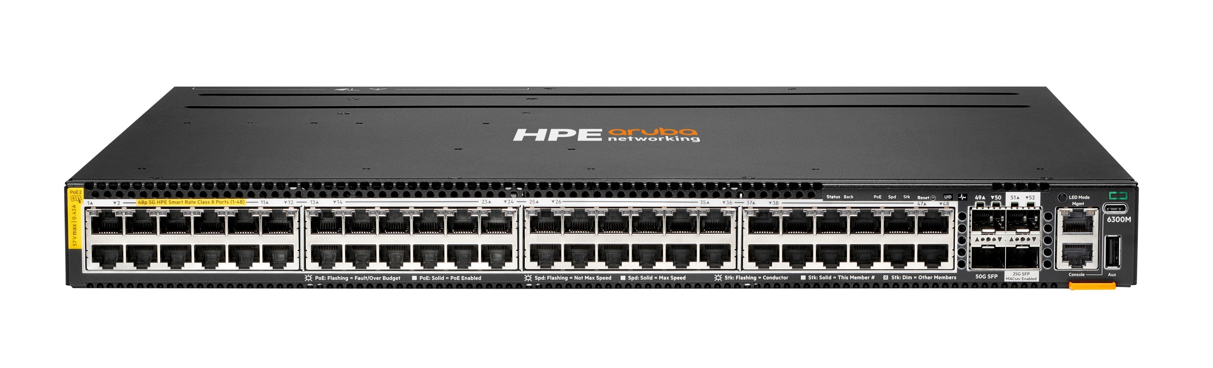 EAN 0190017538679 - HPE Aruba Networking CX 6300M 48p Smart Rate 1G/2.5G/5G Class8 PoE 2p 50G 2p 25G Switch imagen 1