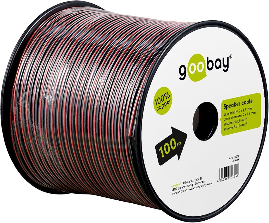 Bobina De 100 Metros Cable Altavoz Rojo-Negro 2x1,50mm Cobre Goobay