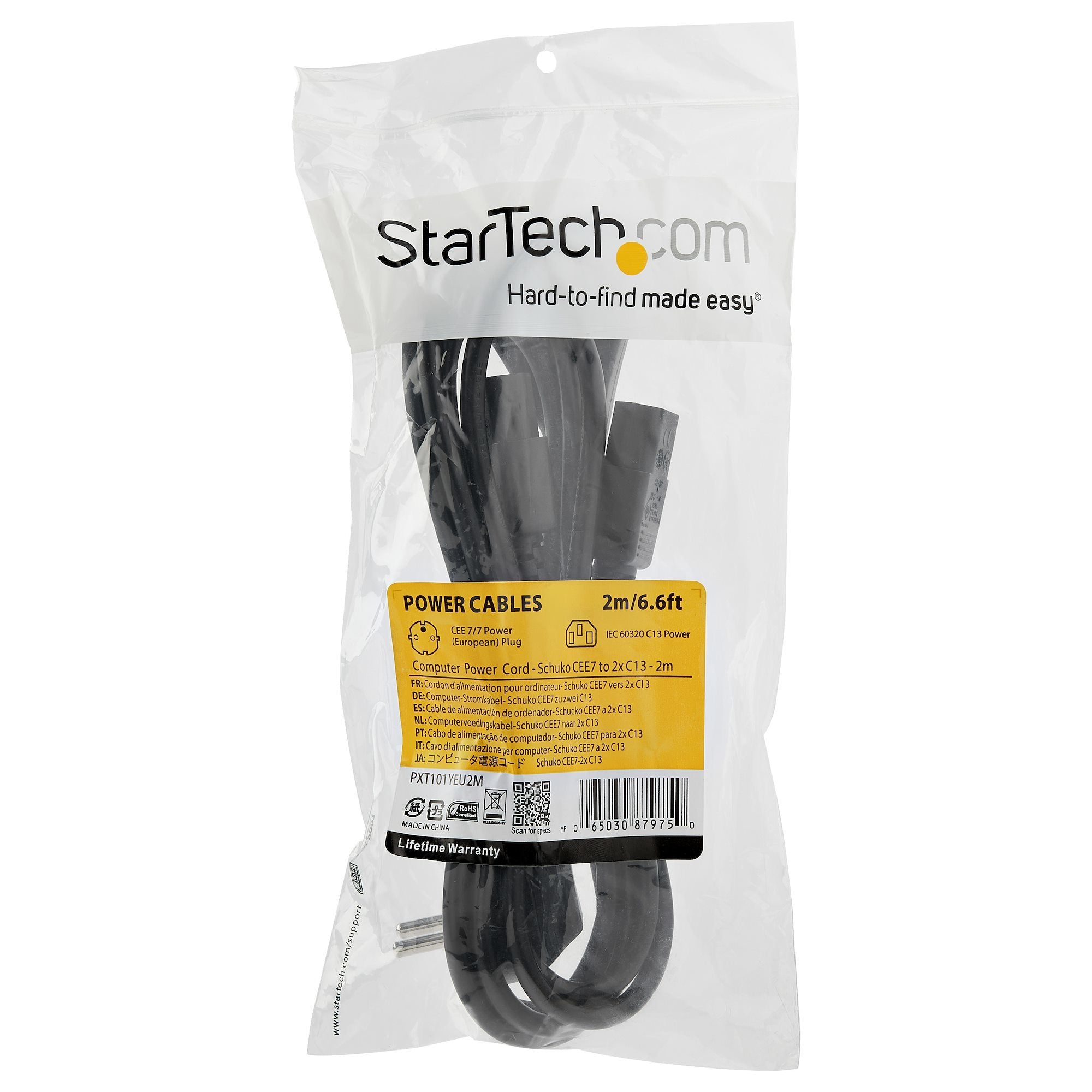 EAN 0065030879750 - StarTech.com PXT101YEU2M cable de transmisión Negro CEE7/7 Acoplador C13 2 x imagen 6
