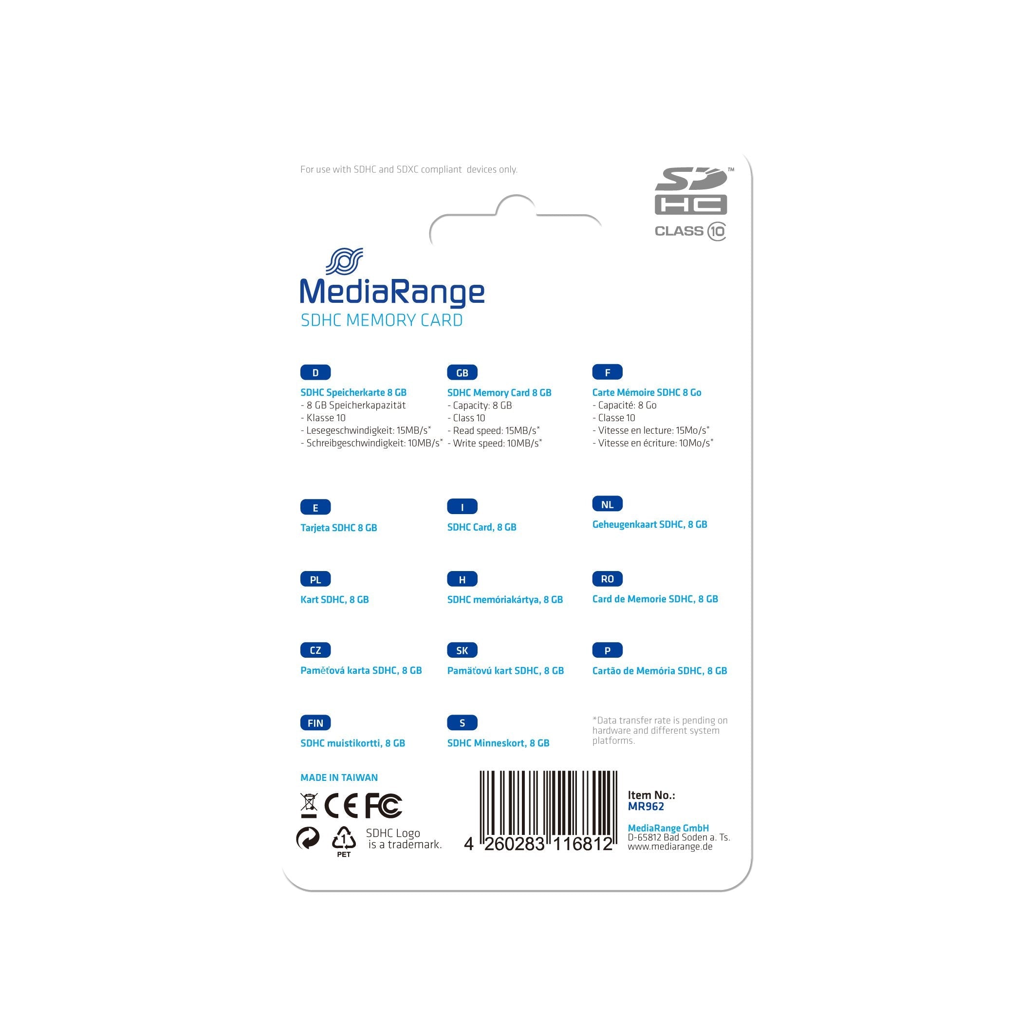 Tarjeta Sd Mediarange 8gb Sdhc Cl.10
