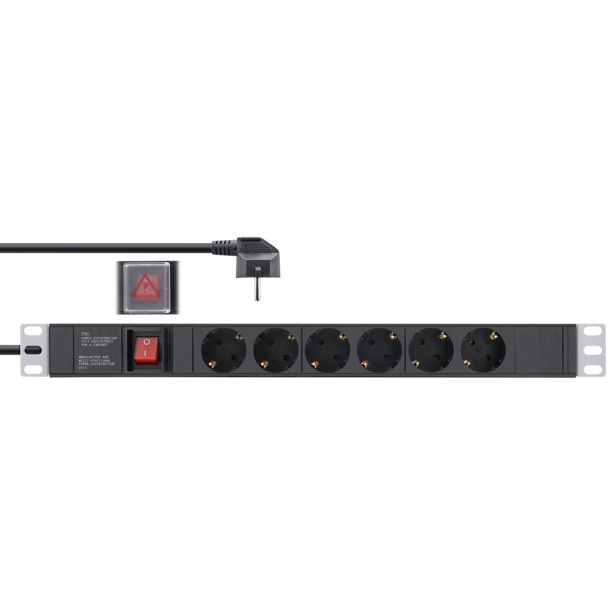 Regleta Inline De 19", Contacto De Protección De 6 Contactos, Con Interruptor, 2 M, Negro