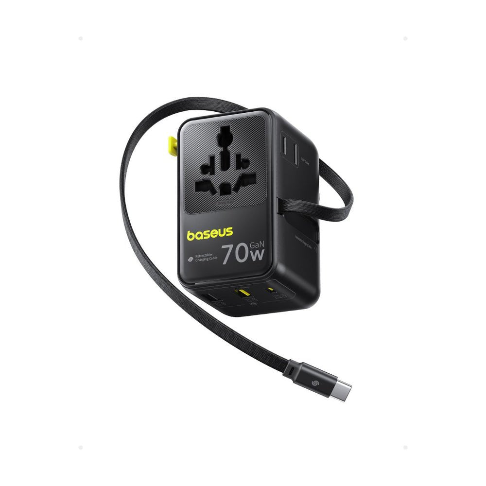 Baseus Enercore Cg11 Charger Retractable 2ac+2u + 70w, Black