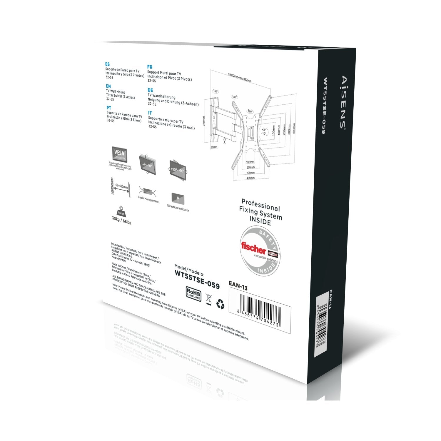 Aisens Soporte De Pared Inclinable Para Tv De 32-55'/ Hasta 30kg