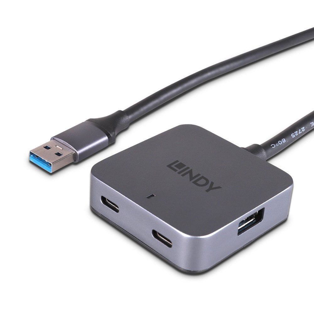 Lindy 43388 Hub 4 Puertos Usb 3.2 Gen 1 (3.1 Gen 1) Type-A 5000 Mbit/S Negro, Gris