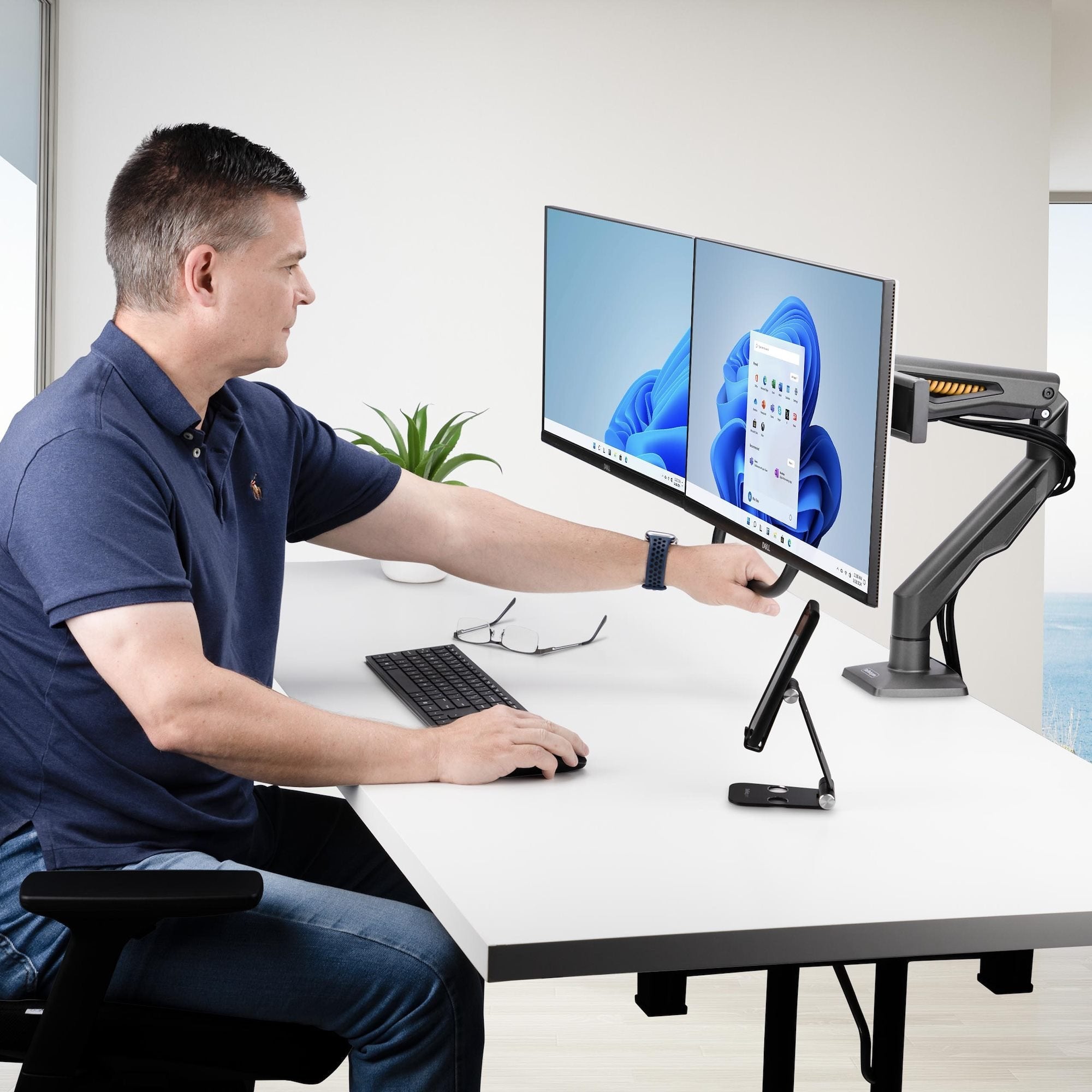 Startech.Com Desk Mount Dual Monitor Arm W Crossbar, Up To 27 In Displays - Befestigungskit - Artikulierender, Mechanischer Feder
