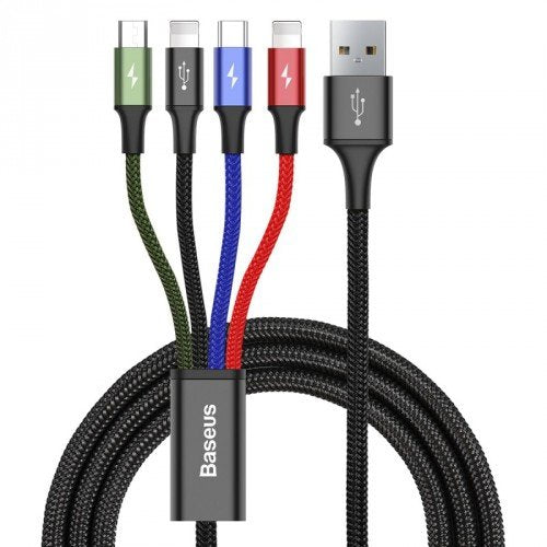 Cable De Datos / Carga Rapida Baseus 4 En 1 2 * Lightning + Usb-C + Micro Usb 3,5a 1,2m, Negro