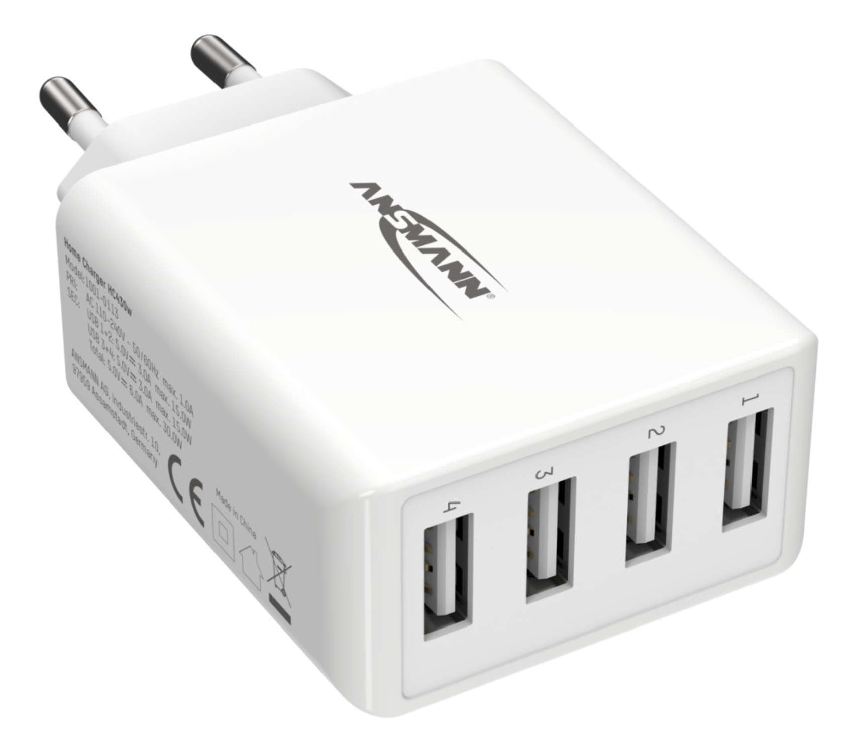 Ansmann Cargador Pared Usb 5v Dc 3000ma 30w 4xusb Blanco