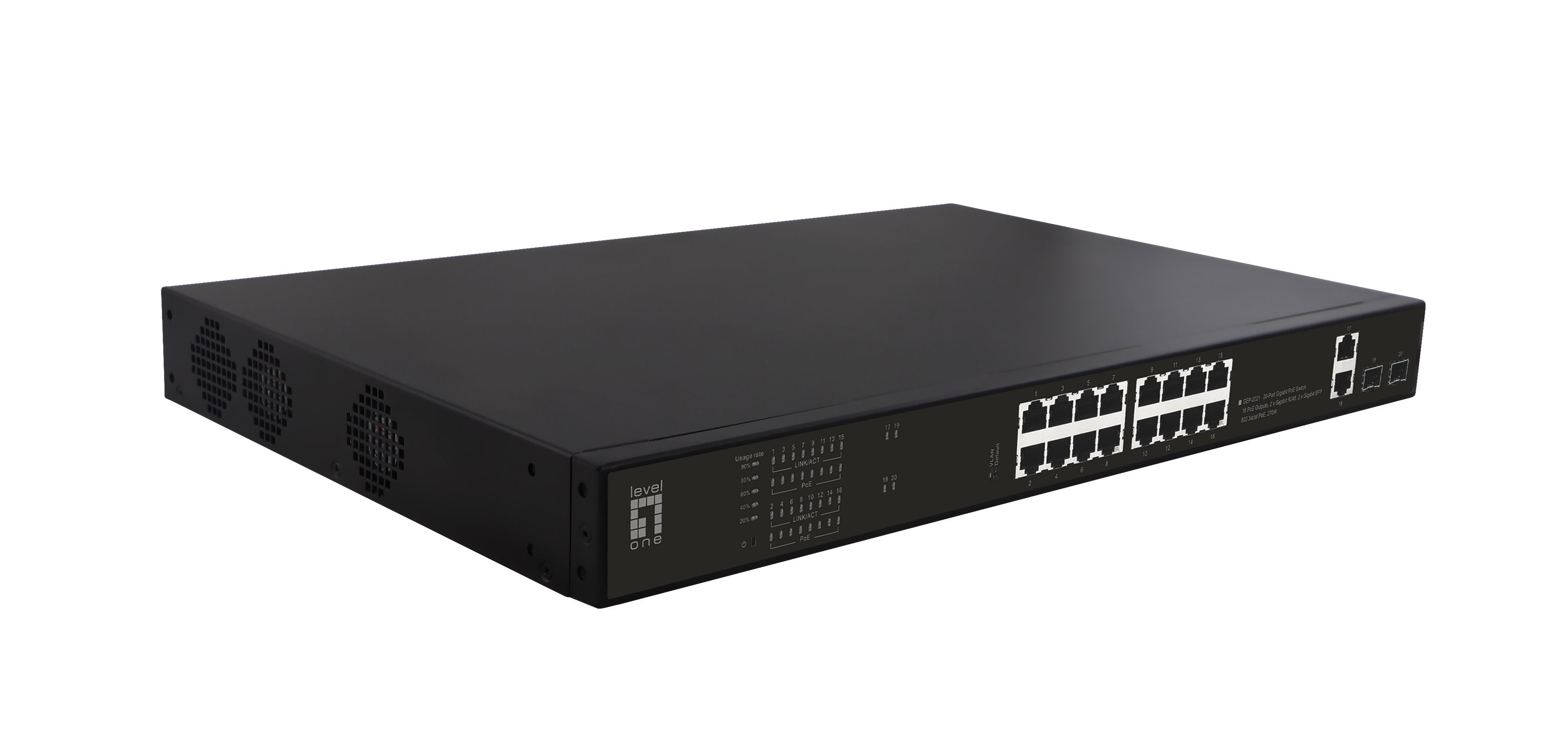 Switch Levelone 16x Ge Gep-2021 2xge 2xgsfp 19" 270w 16xpoe+