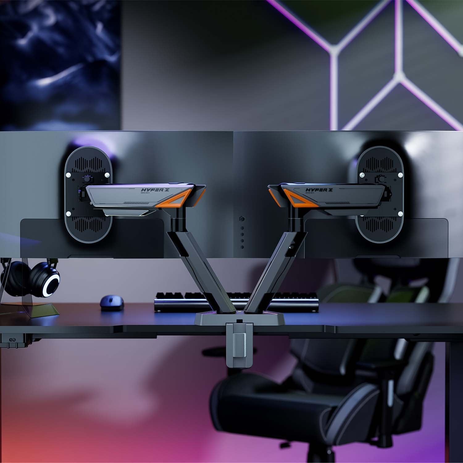 Aisens Soporte De Mesa Rgb Gaming Contrapeso Giratorio E Inclinable Para Monitor/Tv 16kg (3 Pivotes, 2 Brazos) De 17-38, Negro-Gris