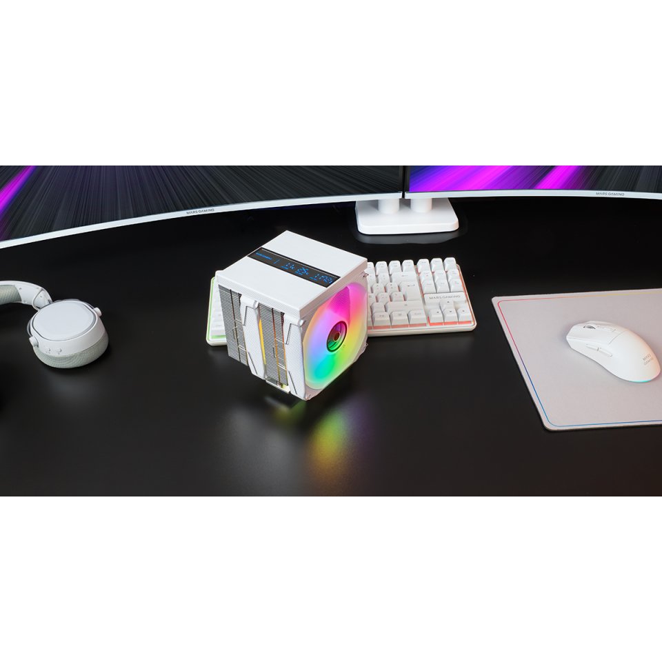 Refrigeración Cpu A-Rgb Mcpu-Lcd Pro Blanco Mars Gaming Lcd / 120 Mm Argb / 6 Heatpipes / Tdp 300w / Intel & Amd