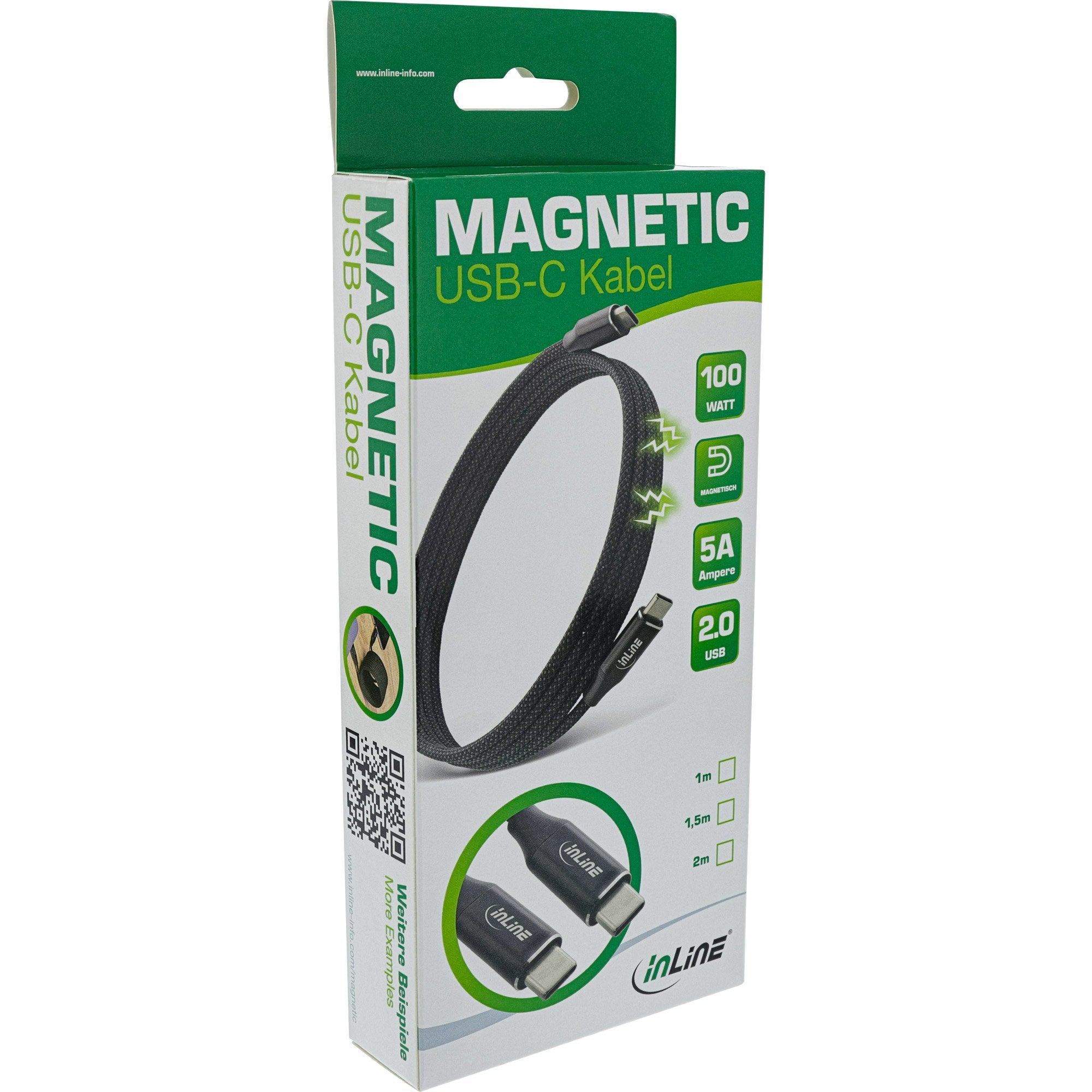 Inline® Magnetic Usb-C Cable, Usb-C Male/Male, 100w, Black, 1m