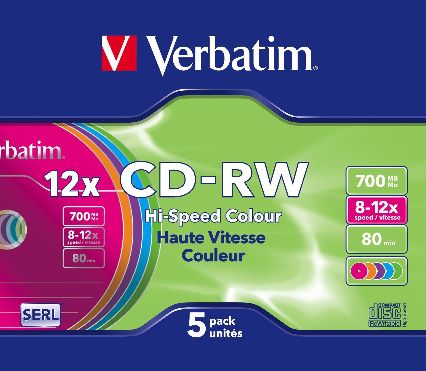 Verbatim Cd-Rw 700mb 8x-12x Slim 5 Datalife