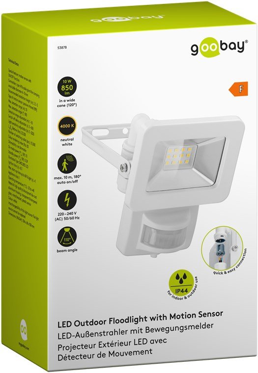 Proyector De Exterior Led, 10w Con Sensor De Movimiento
Con 850 Lm, Luz Blanca Neutra (4000 K), Sensor Pir Con Función On/Off