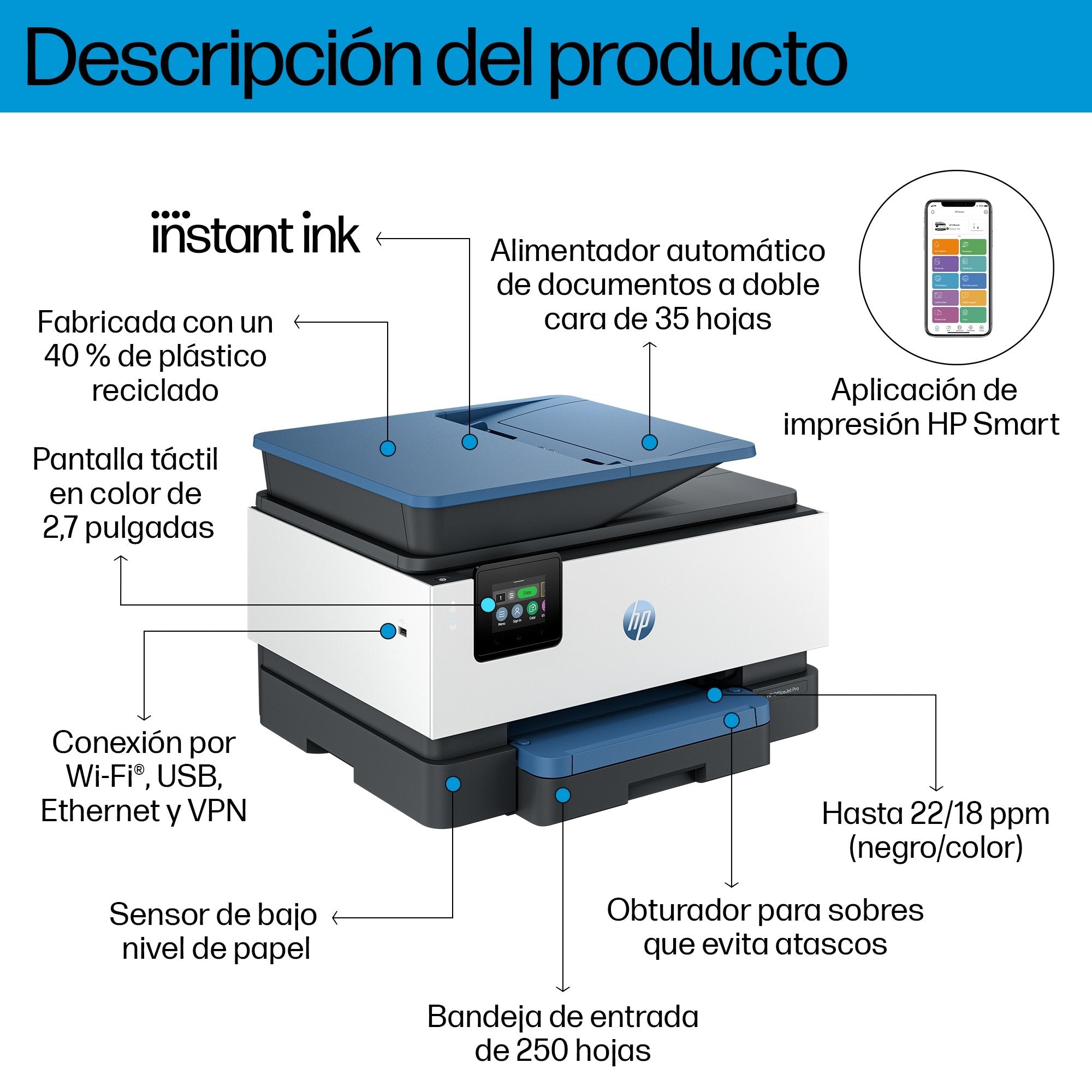 EAN 0196337284821 - HP OfficeJet Pro 9125e All-in-One Prntr Inyección de tinta térmica A4 4800 x 1200 DPI 22 ppm Wifi imagen 5