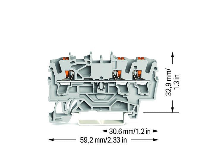Wago 2202-1301 3-Leiter-Durchgangsklemme ,Mit Drcker,2,5mm,Grau