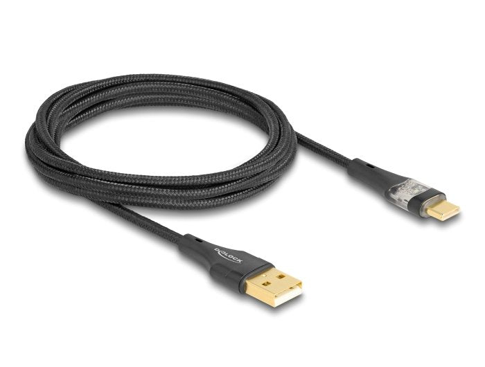 Delock 80761 Cable Usb 2.0 Tipo-A Macho A Usb Type-C Macho Con Carga Rápida 60 W Transparente 2 M
