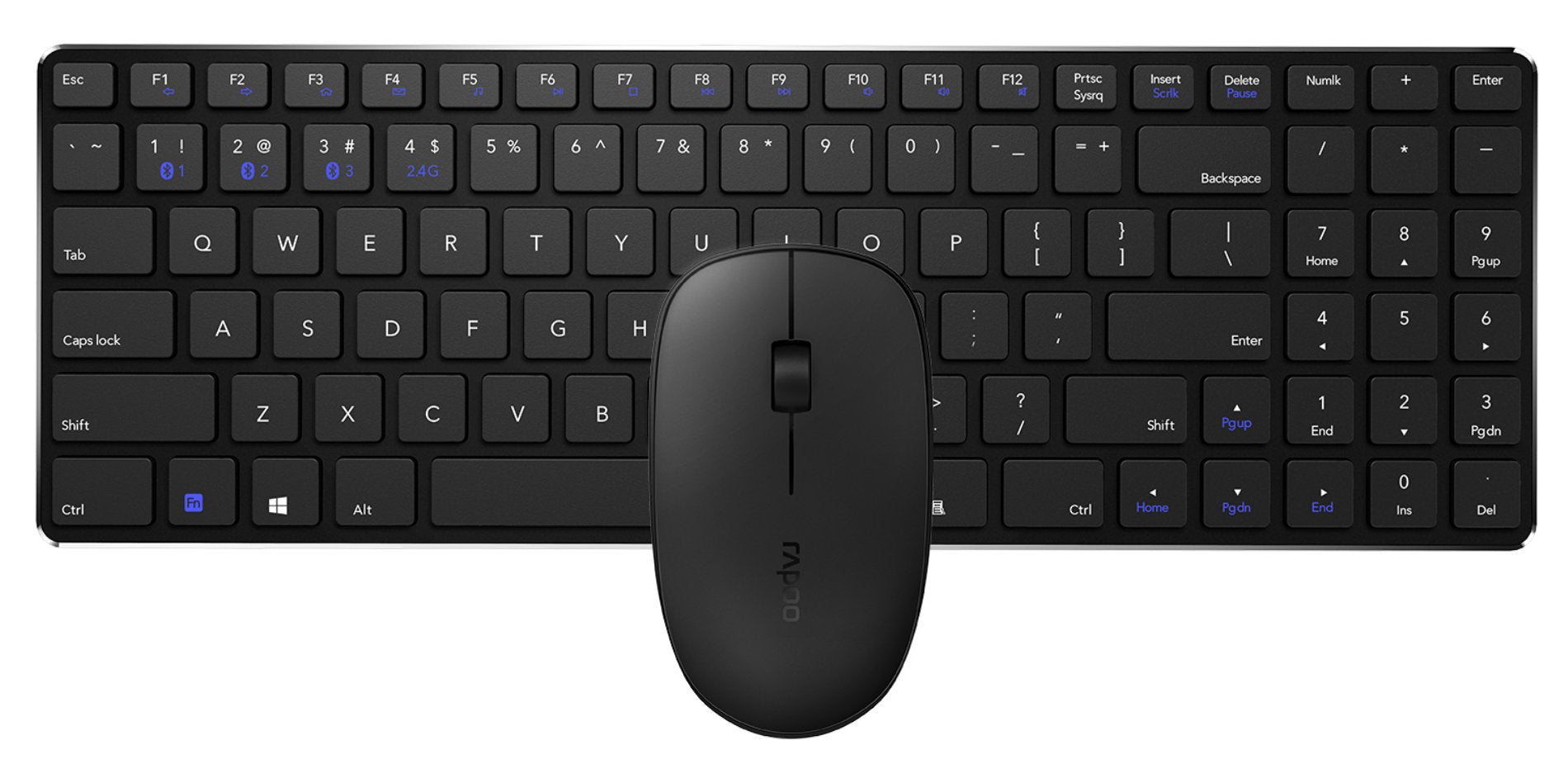 Teclado Rapoo Wireless Y Bluetooth E9300m Portugues 2.4ghz Bt 3.0 4.0 DiseãO Ultrafino Negro