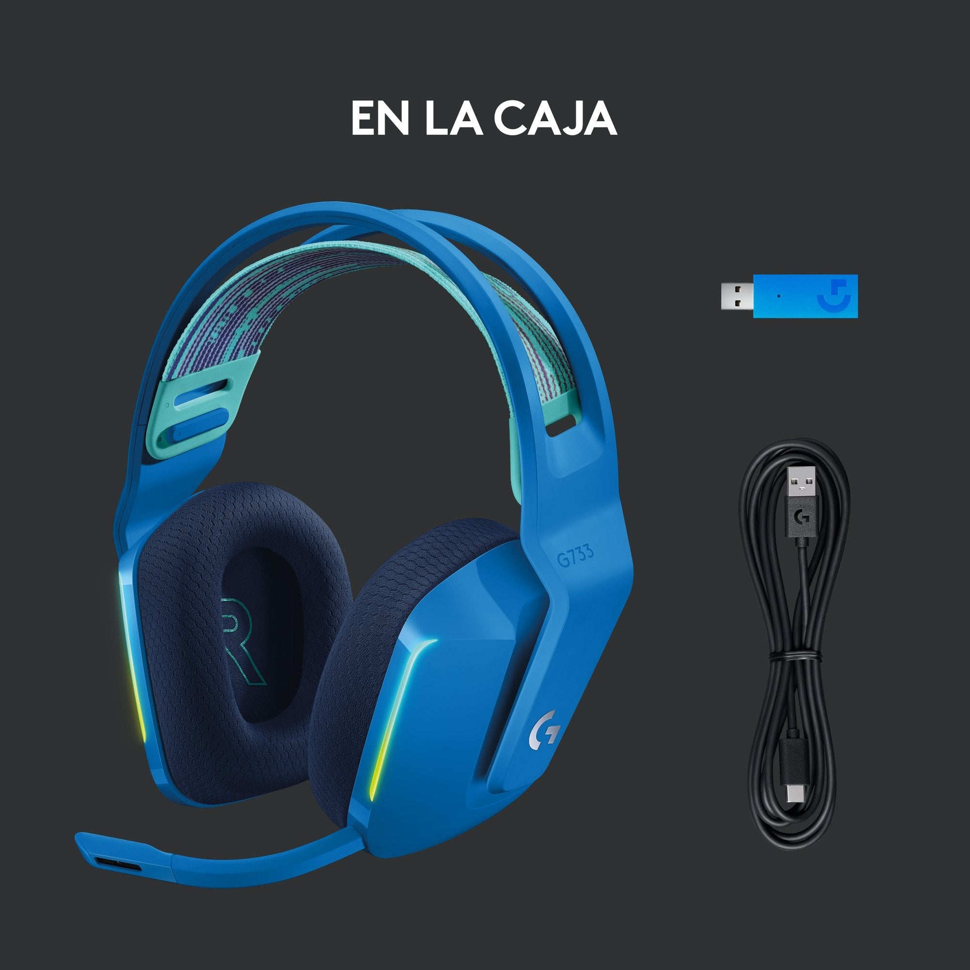 Logitech G733 Auriculares Gaming Inalambricos Dts 7.1 Con Microfono - Tecnologia Lightspeed - Iluminacion Rgb - Autonomia Hasta 29h - Microfono Extraible - Almohadillas Acolchadas - Controles En Auricular - Color Azul