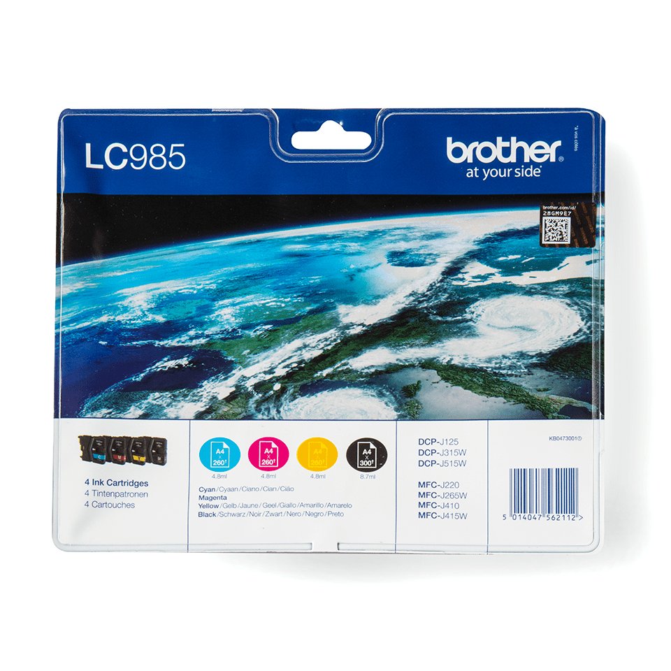 EAN 5014047562112 - Brother LC985VALBP cartucho de tinta 4 pieza(s) Original Negro, Cian, Magenta, Amarillo imagen 1