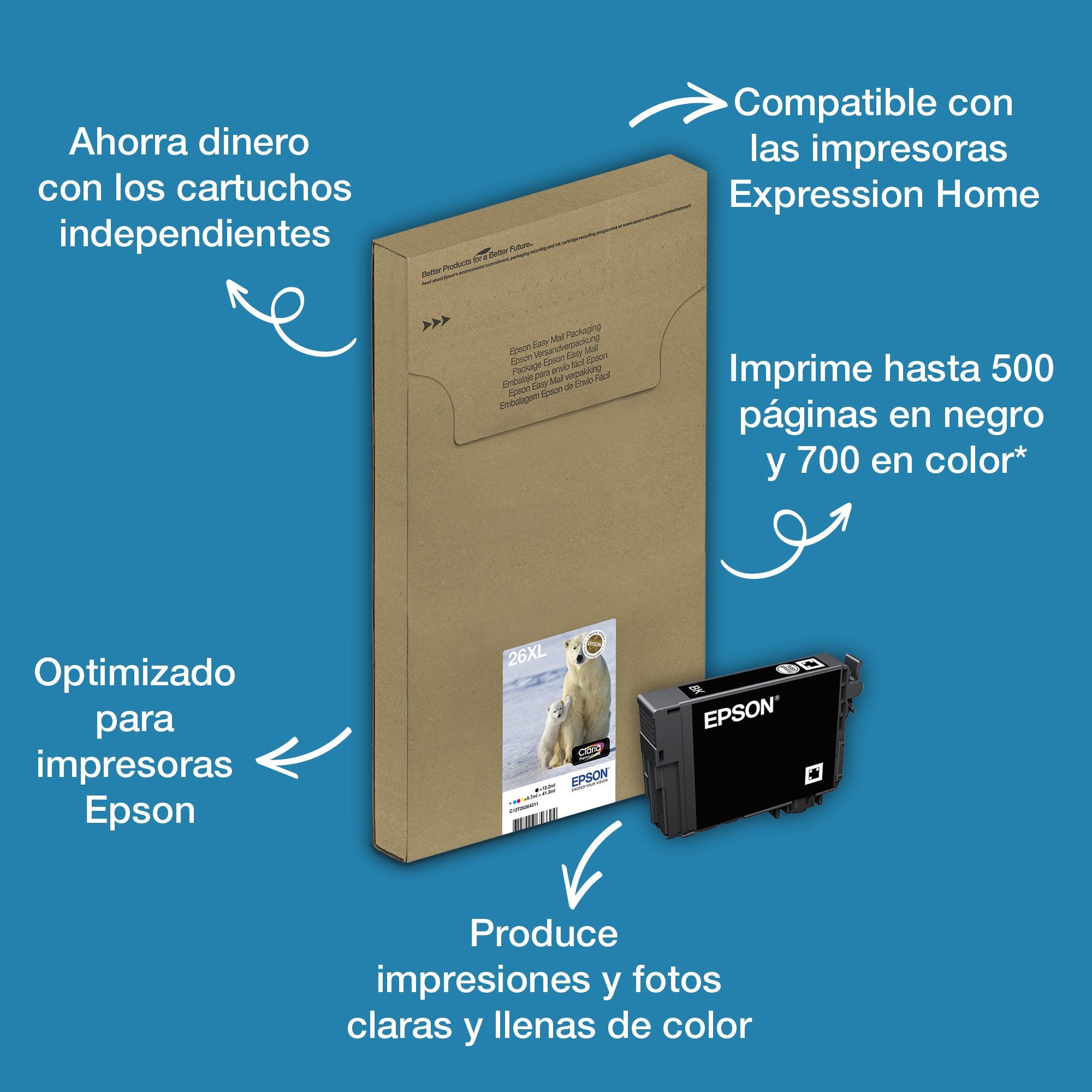 EAN 8715946656694 - Epson Polar bear C13T26364511 cartucho de tinta 1 pieza(s) High (L) Yield Negro, Cian, Magenta, Amarillo imagen 3