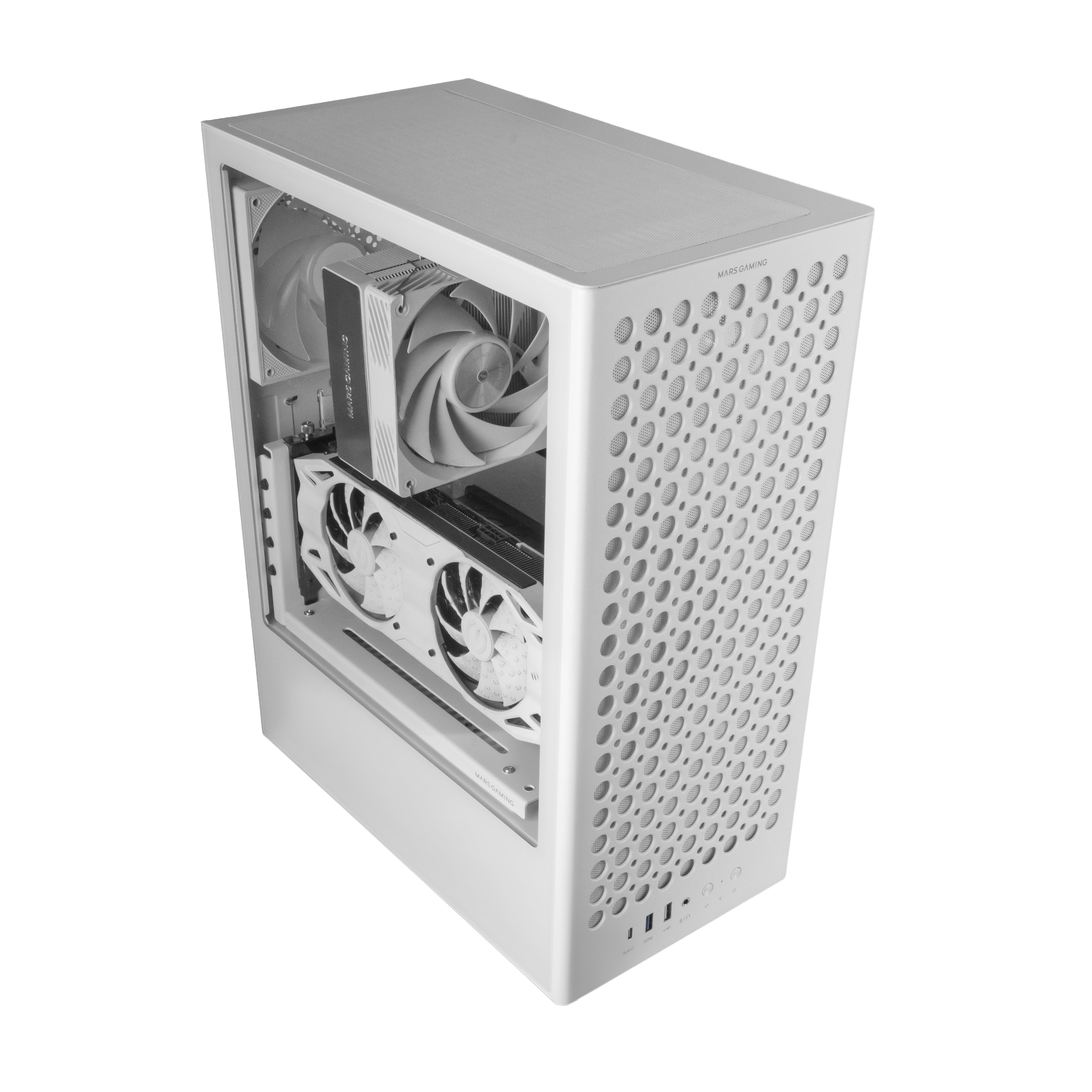 Caja Pc Atx Mars Gaming Mc-T800 Frontal Airdot Mesh 4x Ventiladores Fdb Cablehatch Usb-C Blanco