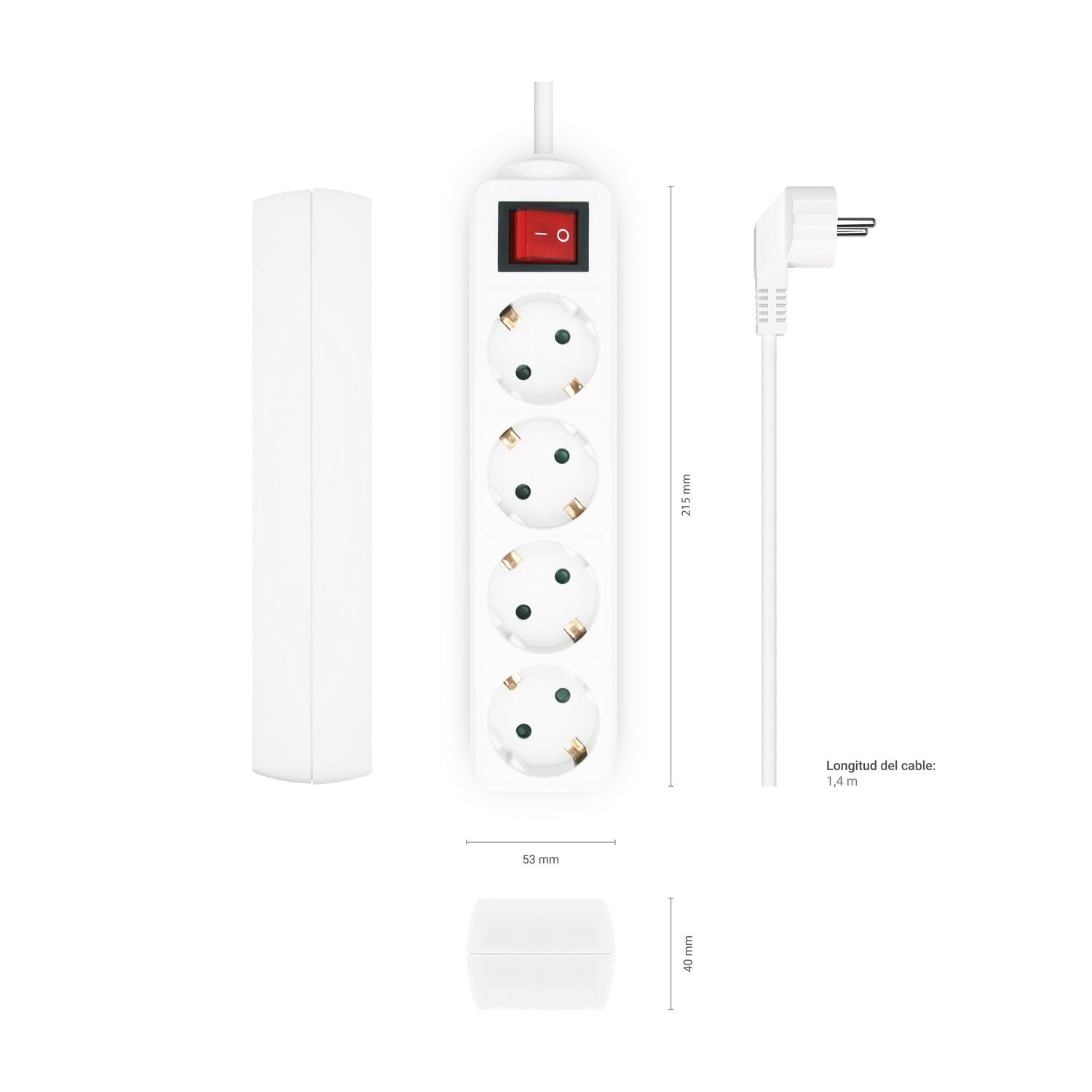 Aisens Regleta 4 Tomas Con Interruptor Con Cable 3×1.5mm2 - 1.4m - Blanco