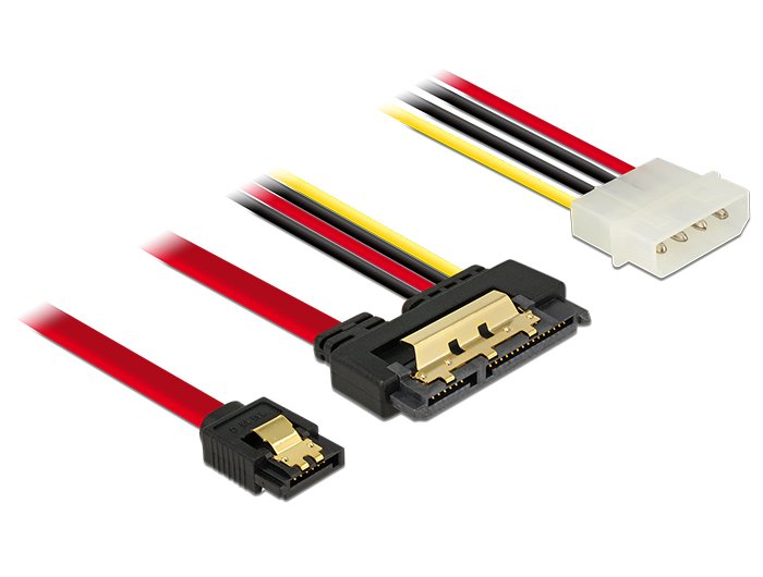 Delock 85230 Cable De Sata 0,3 M Sata 7-Pin + Molex (4-Pin) Sata 22-Pin Negro, Adaptador Negro/Rojo, 0,3 M, Sata Iii, Sata 7-Pin + Molex (4-Pin), Sata 22-Pin, Hembra/Hembra, Negro