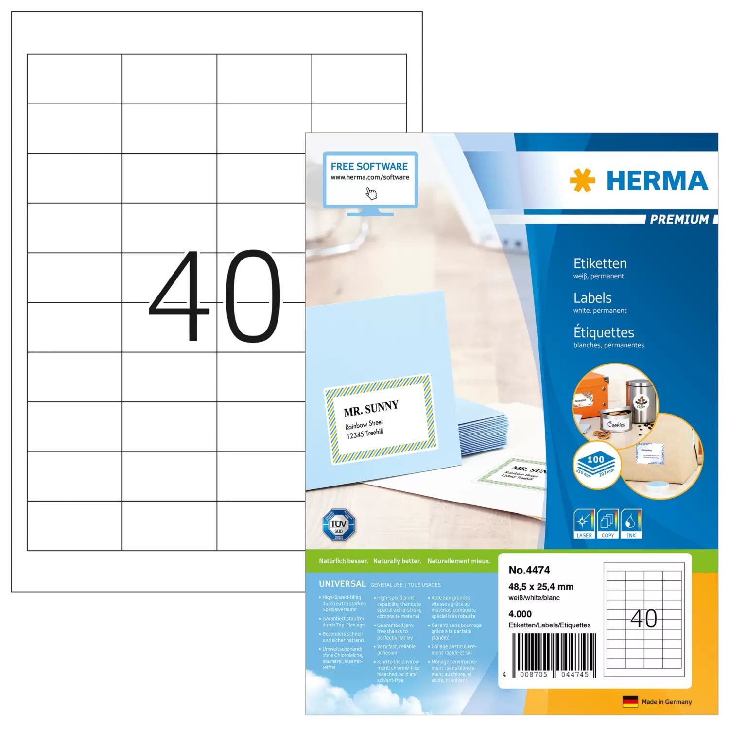 EAN 4008705044745 - HERMA 4474 etiqueta de impresora Blanco Etiqueta para impresora autoadhesiva imagen 1