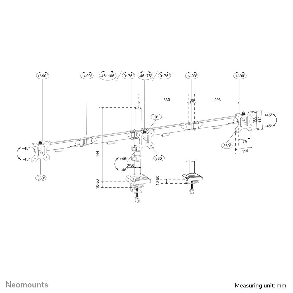 Neomounts Ds60-600bl3 Brazo De Monitor 10-27" - Quick-Fix - Tope-A-180°