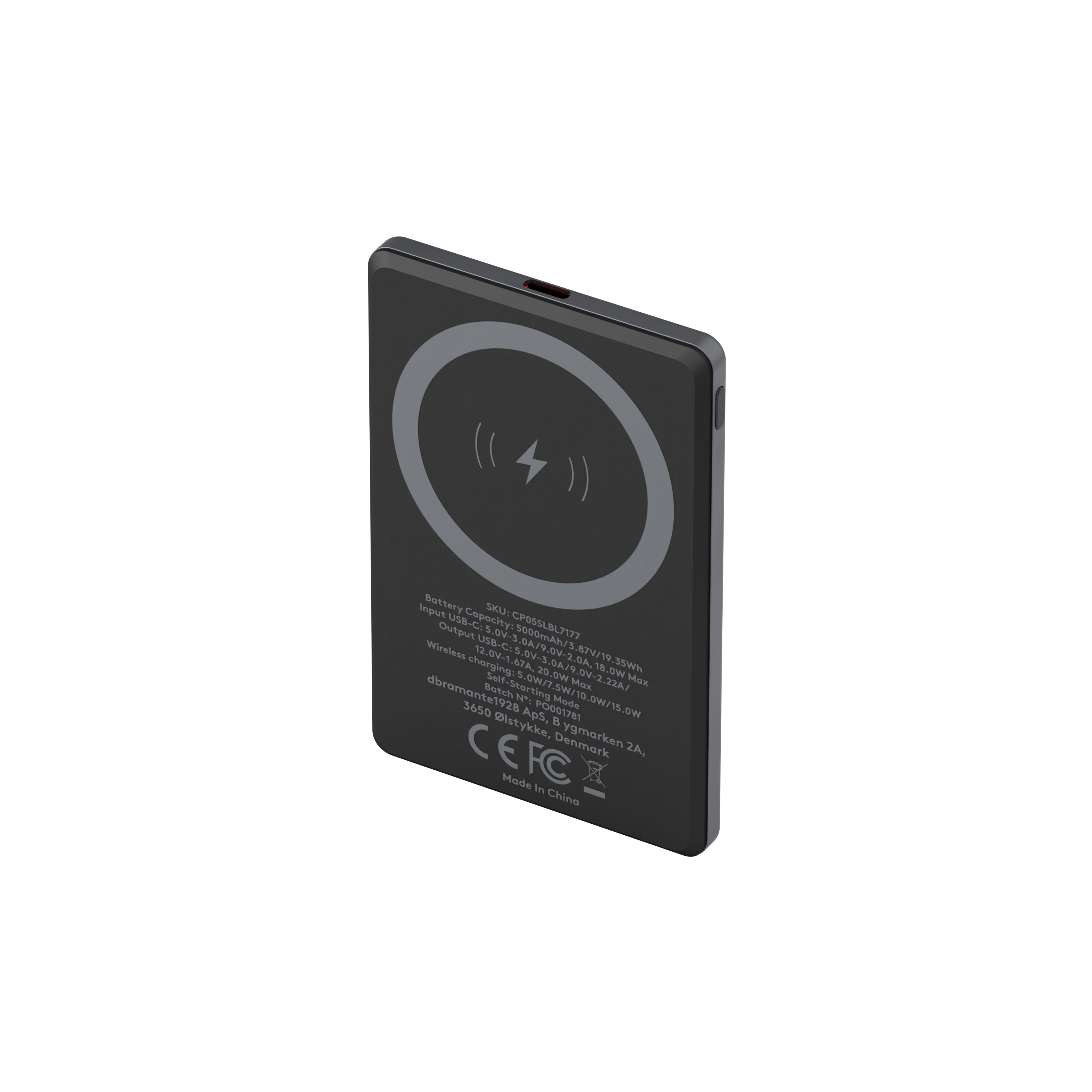 Cargador Inalámbrico Dbramante1928 Re-Charge 5000 Mah 20 Vatios 3 A (24 Pin Usb-C) Gris