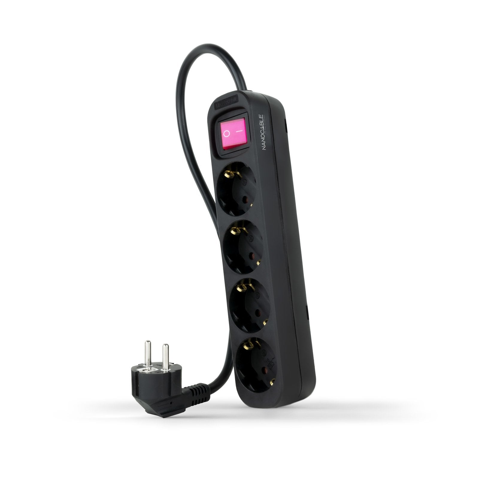Nanocable Regleta De Proteccion Con 4 Shuckos - Cable De 1.40m - Interruptor On/Off - Negro