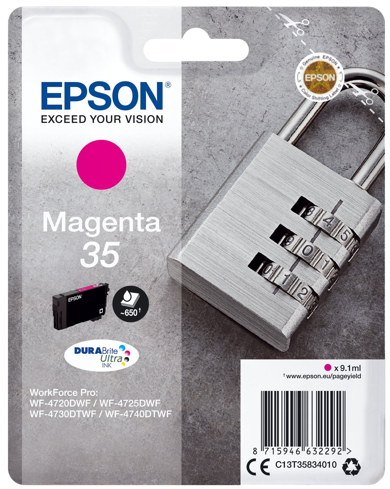 Epson Padlock Singlepack Magenta 35 Durabrite Ultra Ink