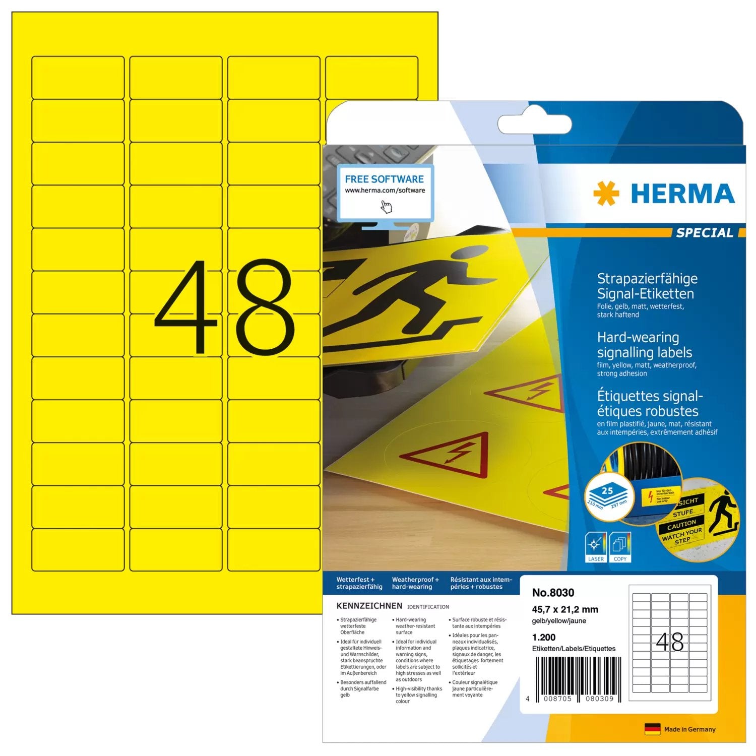 EAN 4008705080309 - HERMA 8030 etiqueta de impresora Amarillo Etiqueta para impresora autoadhesiva imagen 1