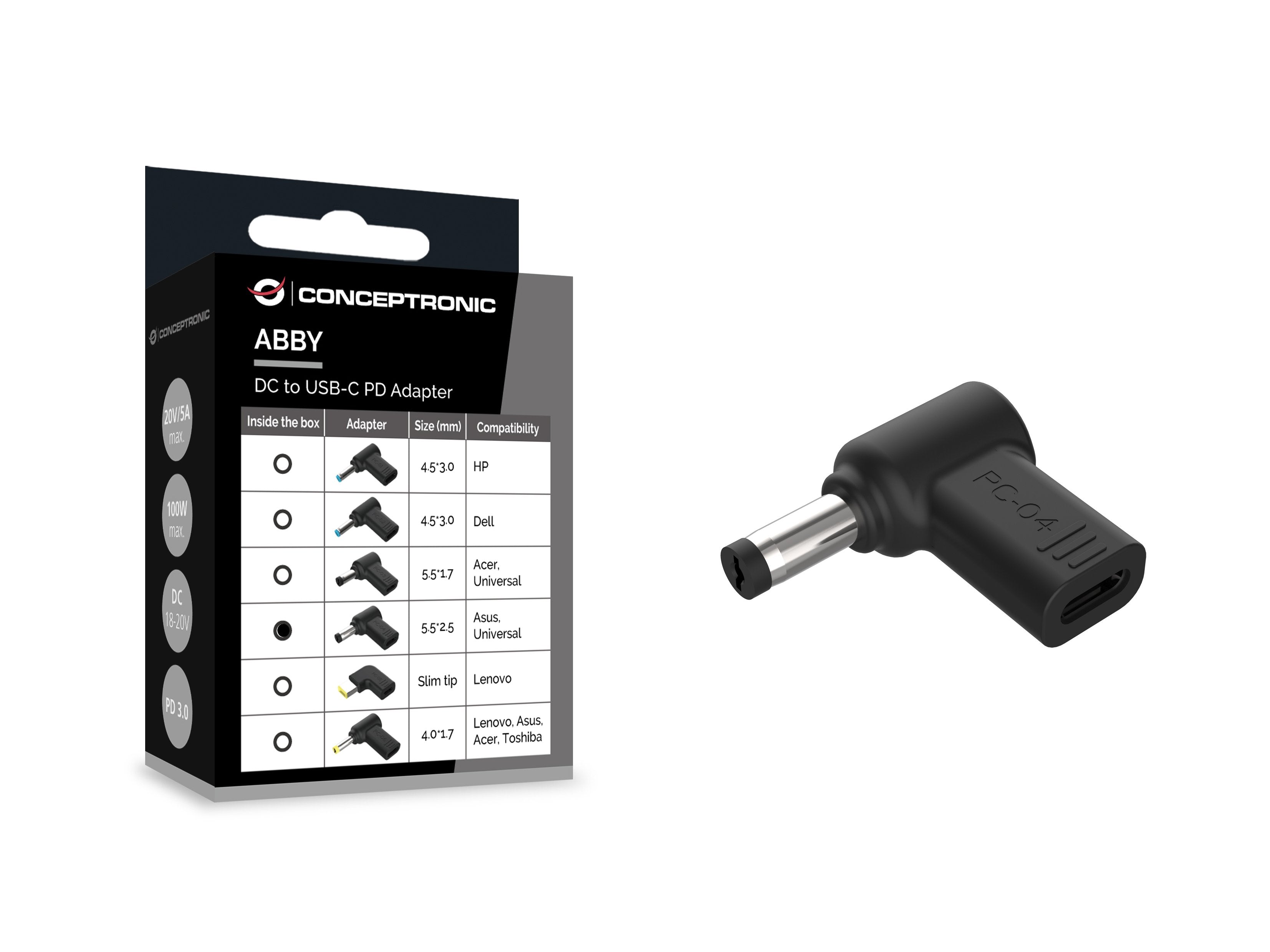 Conceptronic Adaptador Usb-C -> Dc, Asus 5.5x2.5mm 18-20v Sw