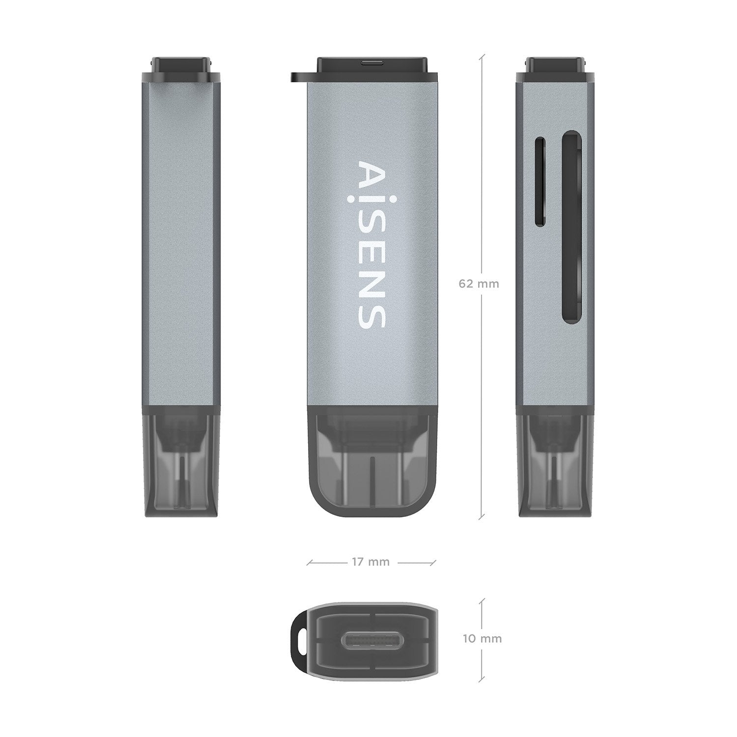 Aisens Lector De Tarjetas Sd, Micro Sd, Mmc, Rs-Mmc, Mmc Micro, Usb-C, Gris