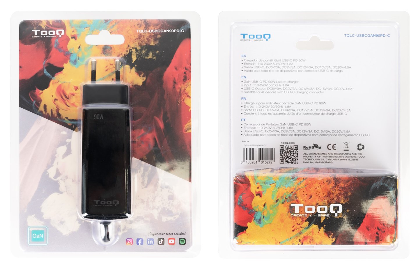 EAN 8433281015272 - TooQ TQLC-USBCGAN90PD-C cargador de dispositivo móvil Portátil, Universal Corriente alterna Interior imagen 5