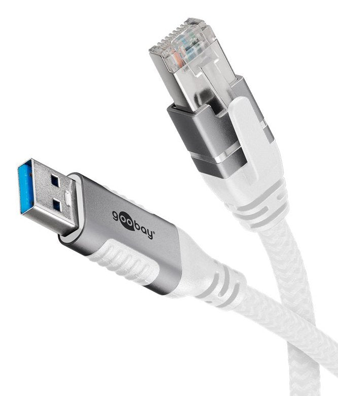 Cable Ethernet Goobay Usb-A 3.2 Gen1 Macho > Rj-45 Macho, Adaptador Lan Blanco, 5 Metros, Cubierta Textil Trenzada 74161