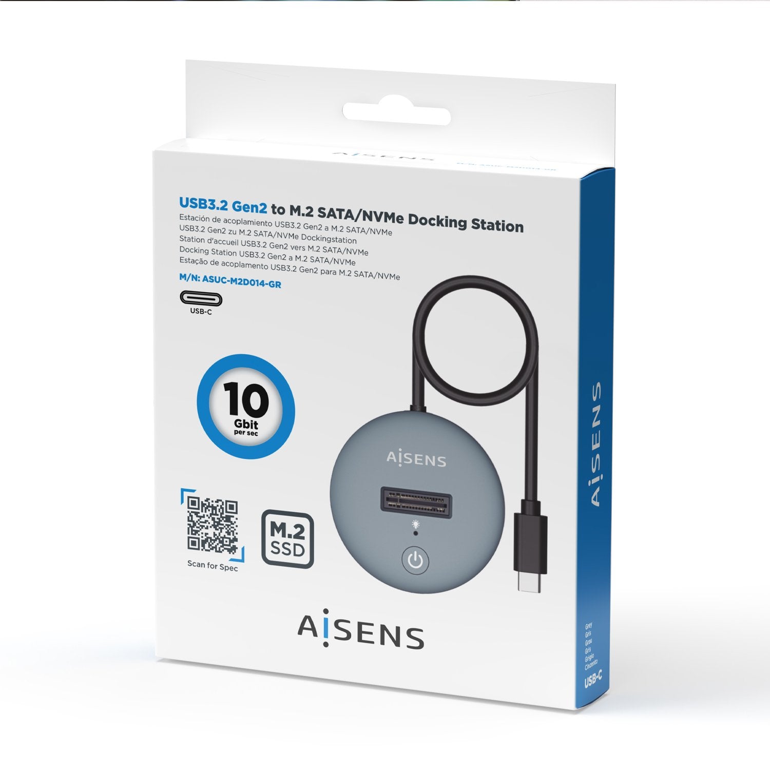 Aisens Dock Usb Tipo-C Para Ssd M2 Sata Nvme Ngff Gris Asuc-M2d014-Gr