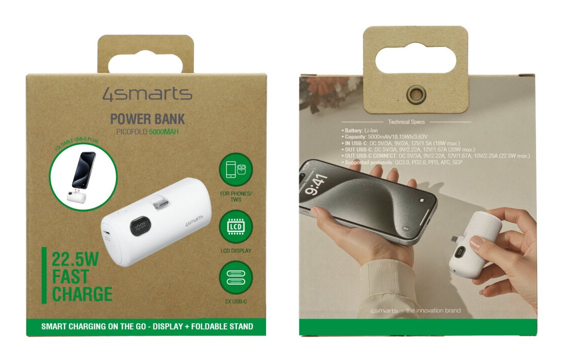4smarts Powerbank Picofold 5000mah 22.5w, Blanco