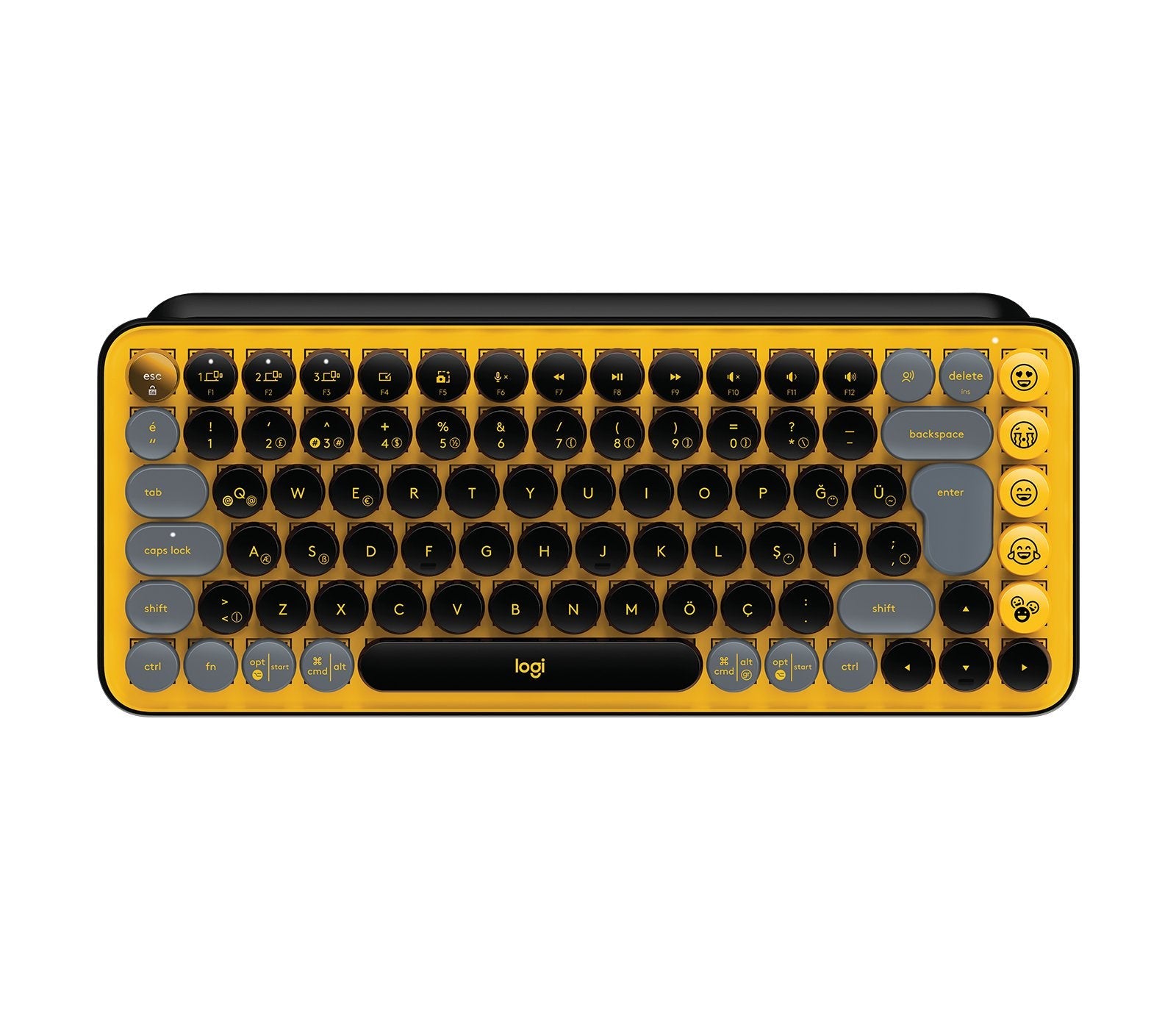 Teclado Español Logitech Pop Keys Wireless Emoji Keys Rf Wireless + Bluetooth Qwerty Negro, Gris, Amarillo