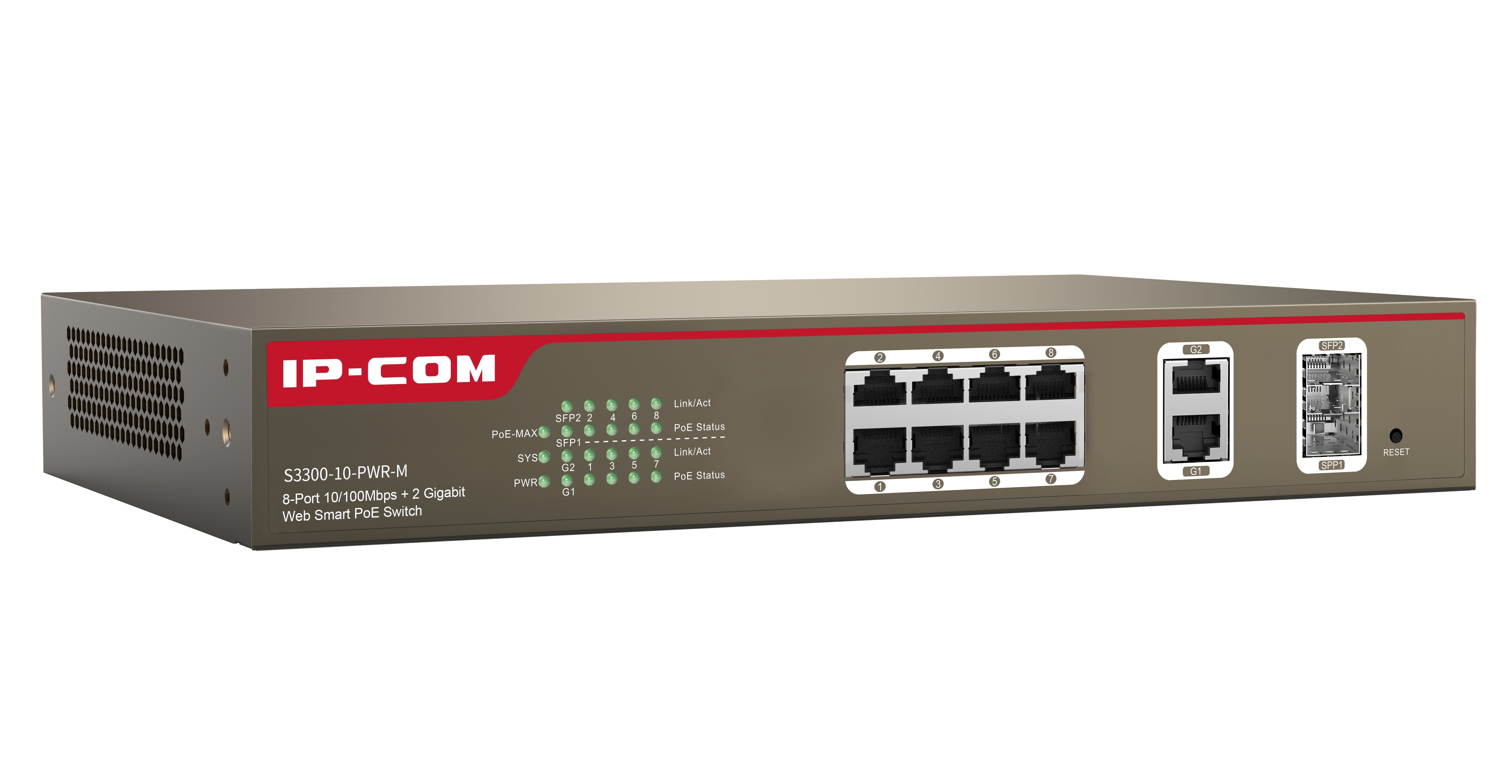 Ipcom Poe Management Switch S3300-10-Pwr-M 8-Ports Fe Ports + 2 Ge/Sfp Combo Ports Management (S330 Ipcom Poe Management Switch S3300-10-Pwr-M 8-Ports Fe Ports + 2 Ge/Sfp Combo Ports Management (S3300-10-Pwr-M)