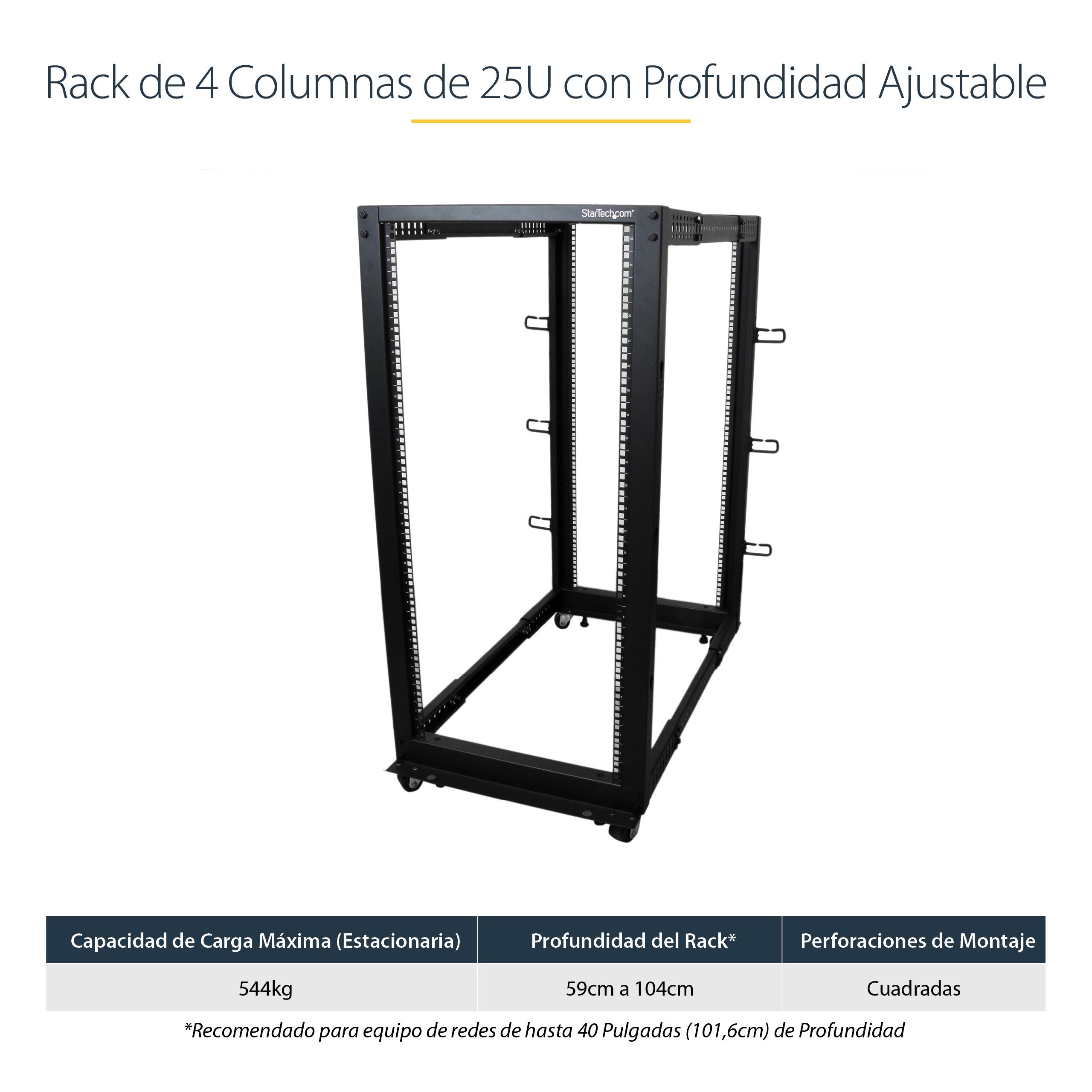 EAN 0065030858519 - StarTech.com 4POSTRACK25U armario rack Rack o bastidor independiente Negro imagen 9