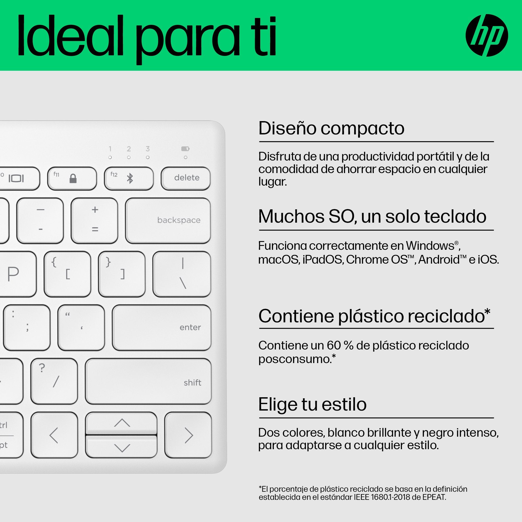 EAN 0196548516735 - HP 350 WHT Compact Multi-Device Keyboard teclado Hogar Blanco imagen 10