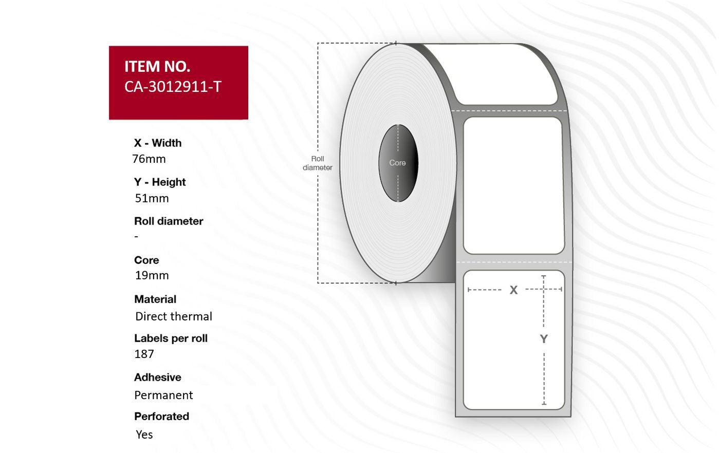76 X 51mm, Core 19mm, Direct Thermal, Permanent Acrylic