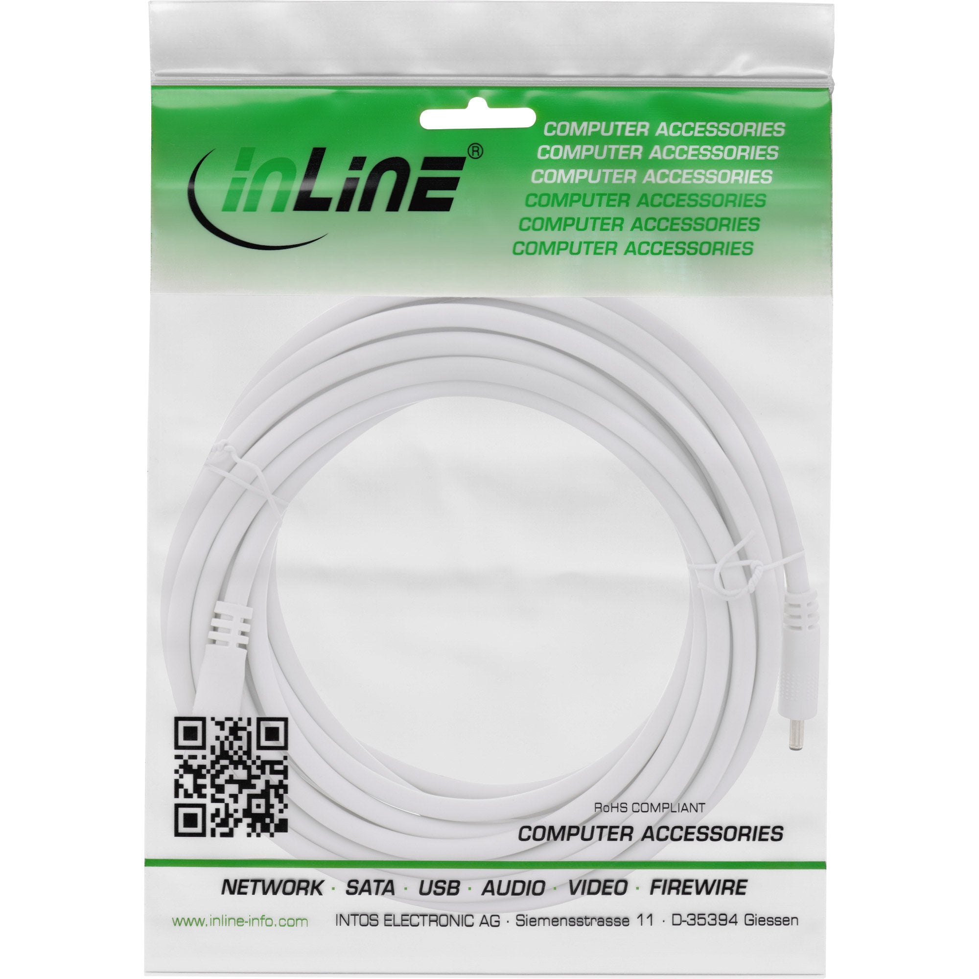Cable De Extensión De Cc Inline, Enchufe De Cc Macho/Hembra 3,5x1,35 Mm, Awg 18, Blanco, 5 M