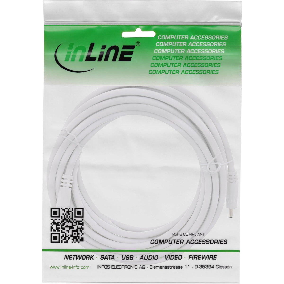 Cable De Extensión De Cc Inline, Enchufe De Cc Macho/Hembra 3,5x1,35 Mm, Awg 18, Blanco, 3 M