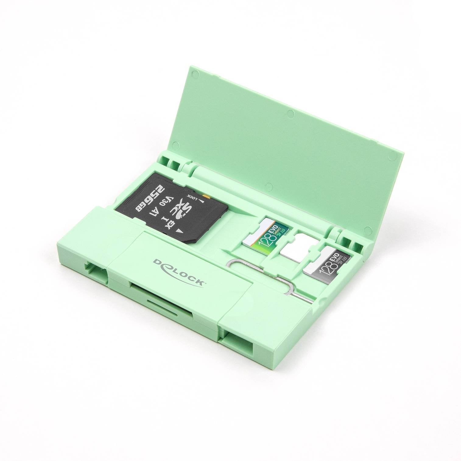 Delock Card Reader Usb 5 Gbps Usb Type-C Typ-A Für Sd Und Micro Sd Speicherkarten Mit Praktischem Speicherkarten Etui - Mint