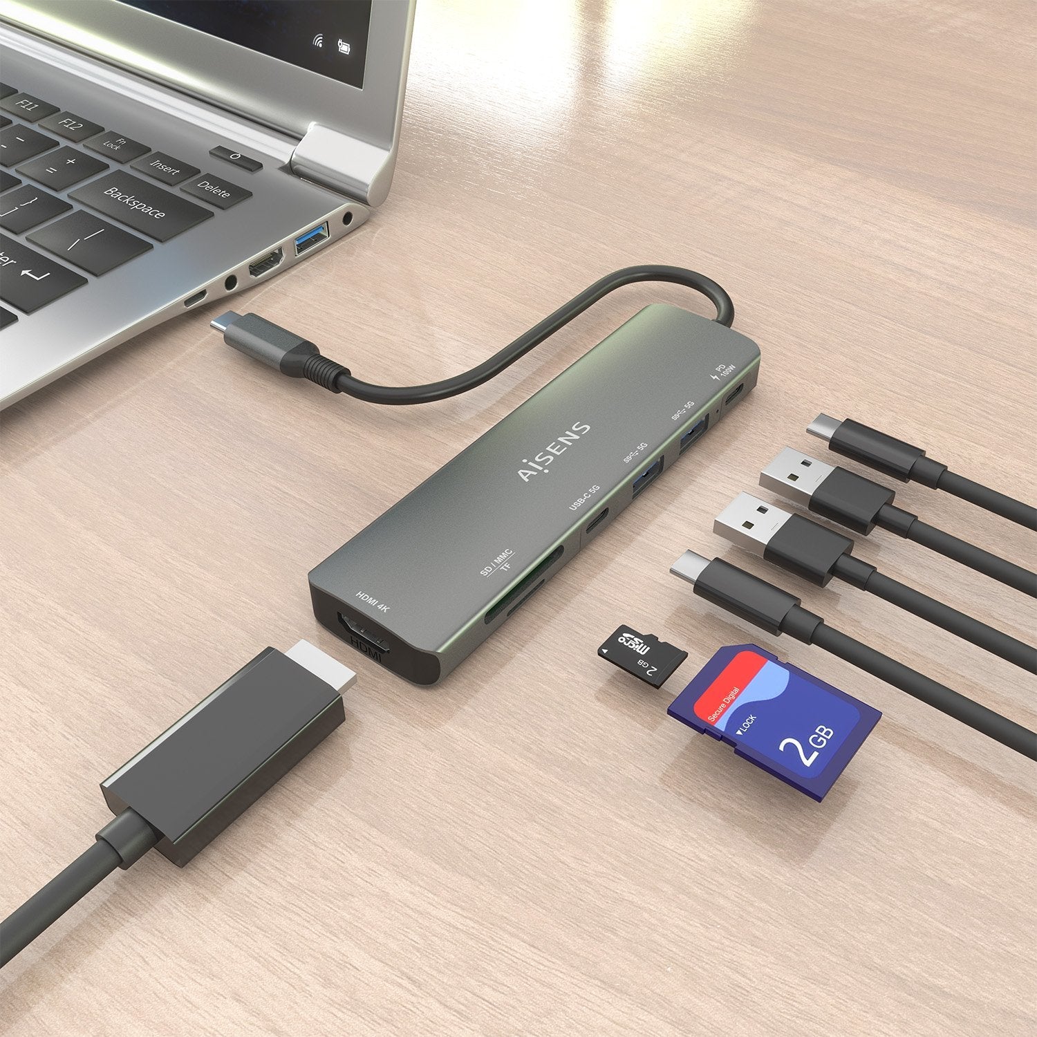 EAN 8435739903155 - AISENS ASUC-7P026-GR base para portátil y replicador de puertos Alámbrico USB 3.2 Gen 1 (3.1 Gen 1) Type- imagen 5