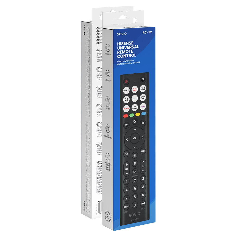 Savio Rc-32 Mando A Distancia Universal/De Repuesto Para Tv Hisense Smart Tv